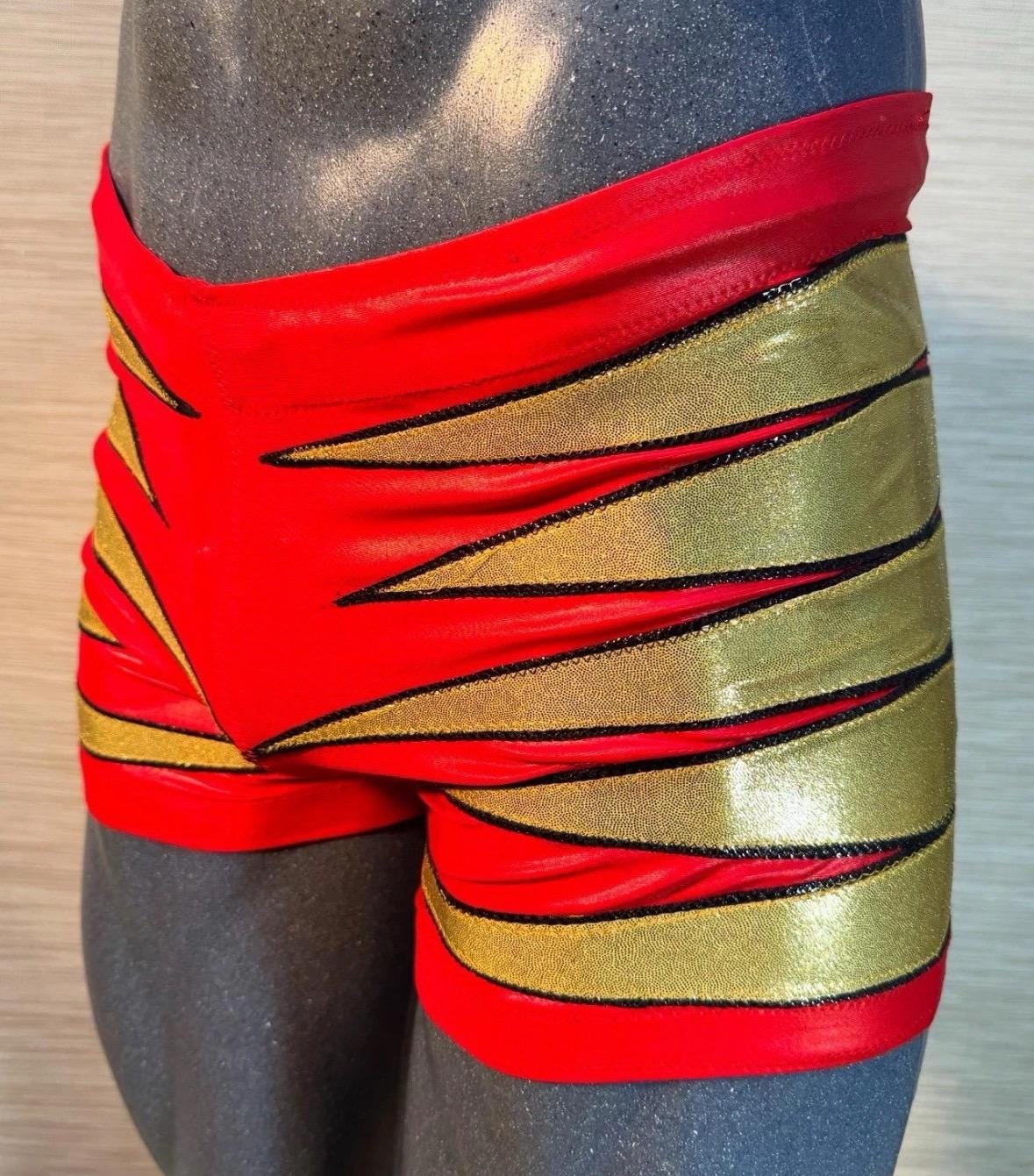 New glossy red professional wrestling biker short Large