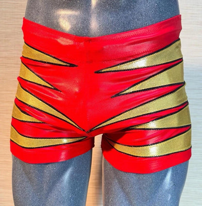 New glossy red professional wrestling biker short Large