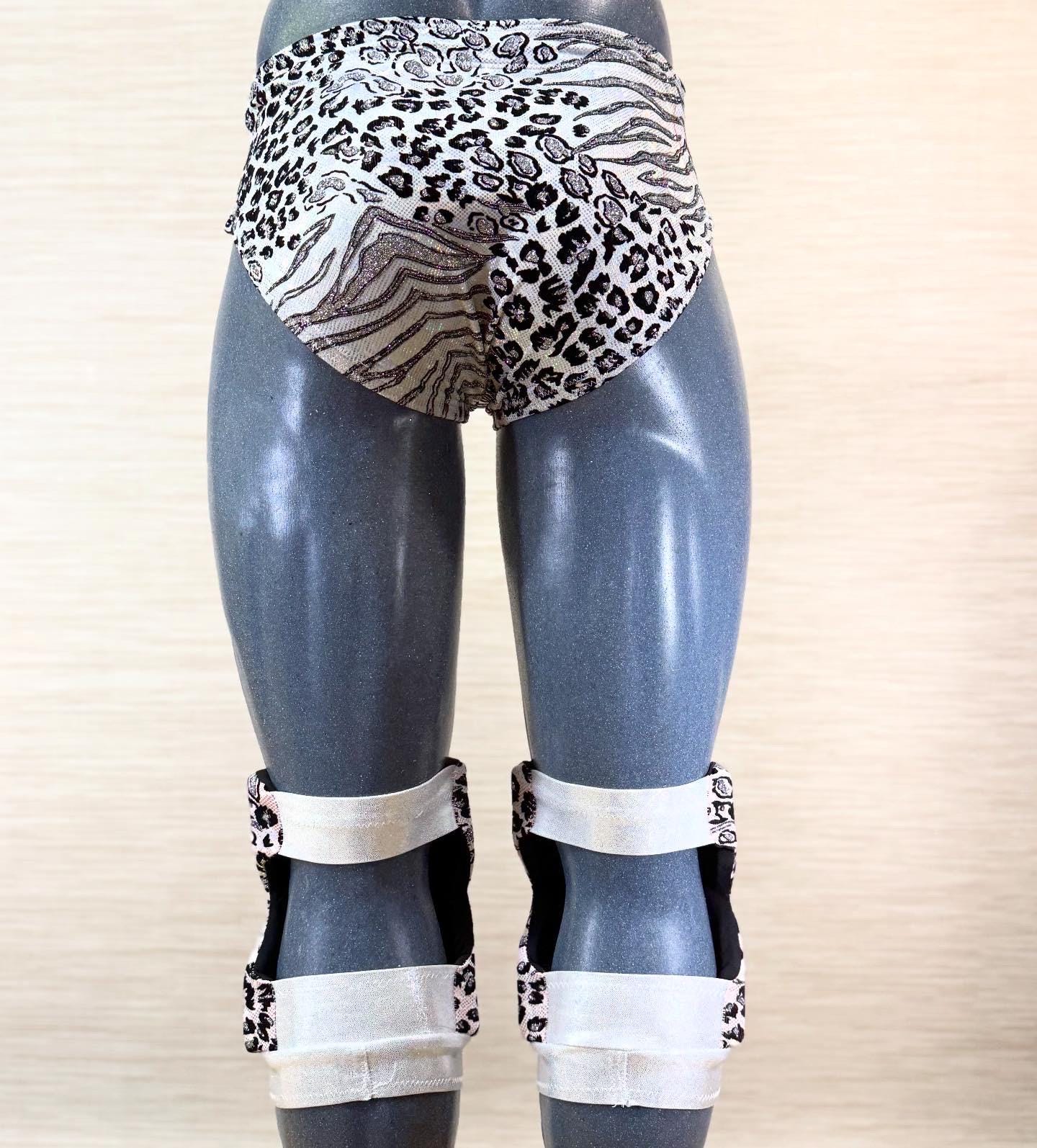 New snow leaopard glitter print spandex professional wrestling gear set L