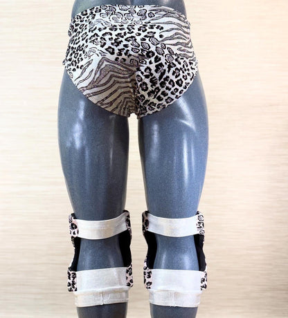 New snow leaopard glitter print spandex professional wrestling gear set L