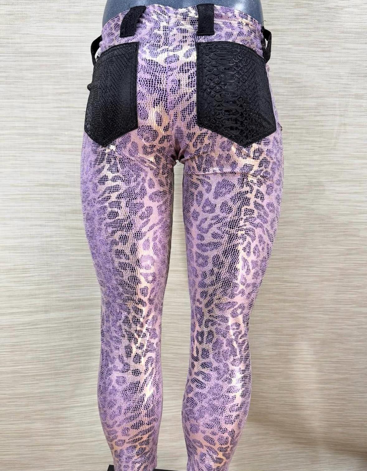 New lilac leopard print spandex professional wrestling tights Small
