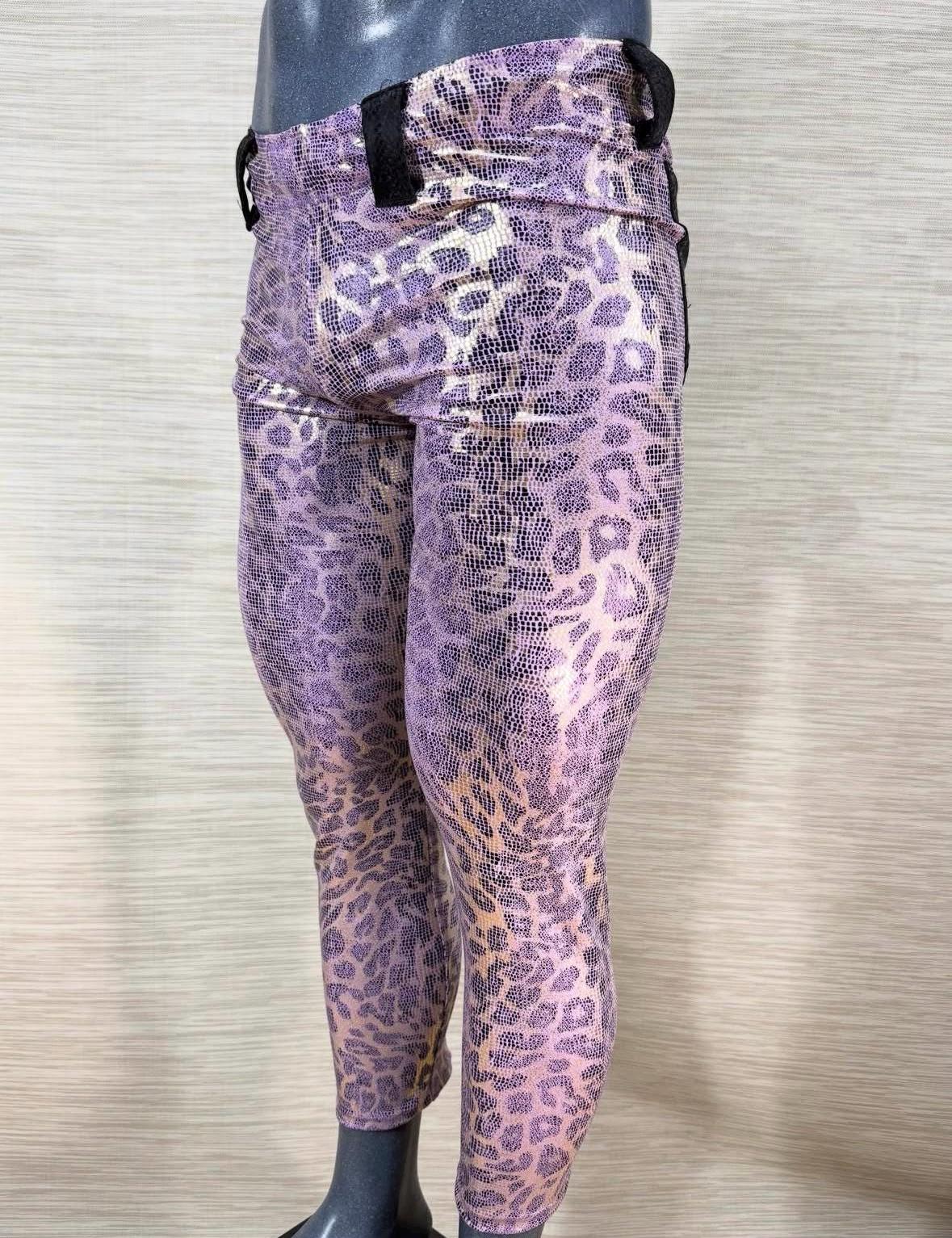 New lilac leopard print spandex professional wrestling tights Small