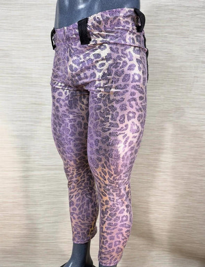 New lilac leopard print spandex professional wrestling tights Small