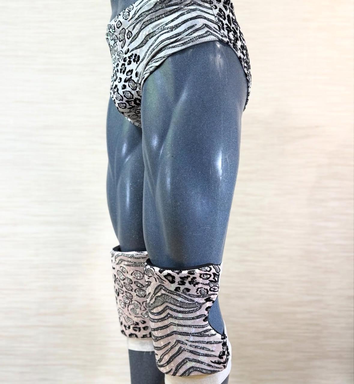 New snow leaopard glitter print spandex professional wrestling gear set L