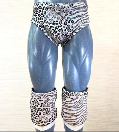 New snow leaopard glitter print spandex professional wrestling gear set L