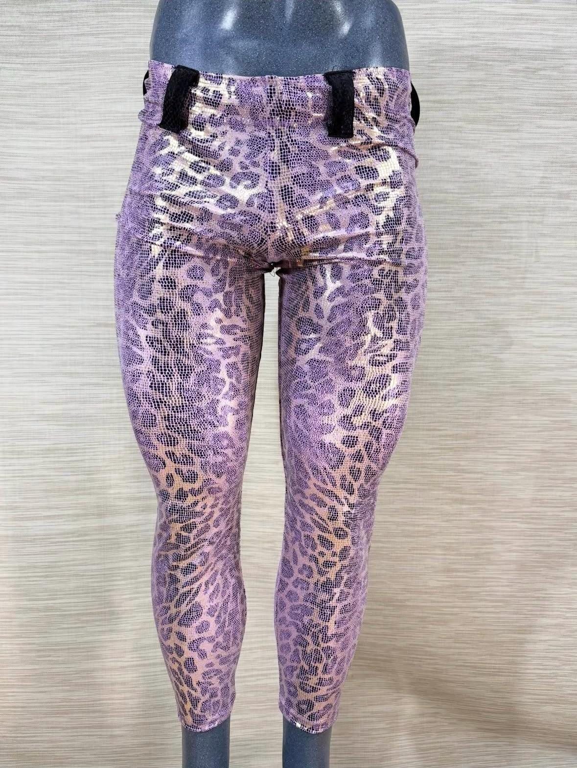 New lilac leopard print spandex professional wrestling tights Small